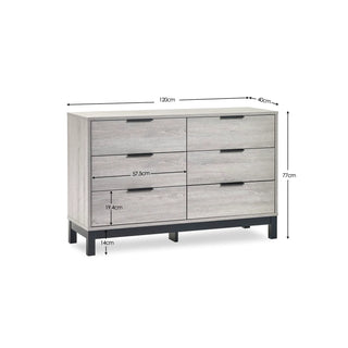 Bali 6 Drawer Wide Chest – Grey Oak