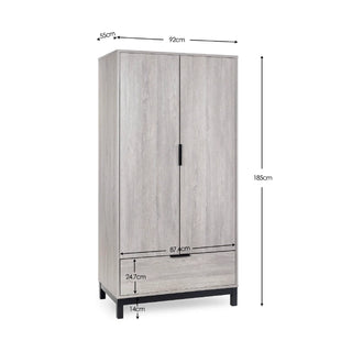 Bali 2 Door 1 Drawer Wardrobe - Grey Oak