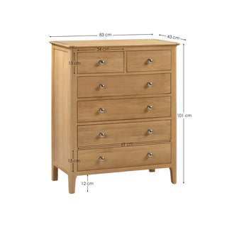 Cotswold 4+2 Drawer Chest - Solid Oak