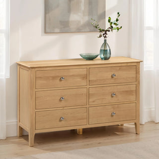 Cotswold 6 Drawer Wide Chest, Oak Wood