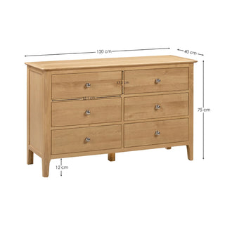 Cotswold 6 Drawer Wide Chest, Oak Wood