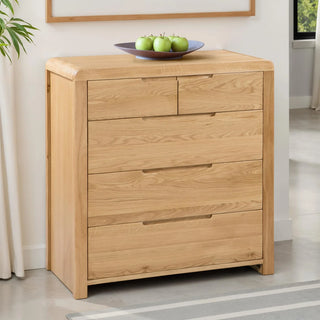 Curve 3+2 Drawer Chest, Oak Wood