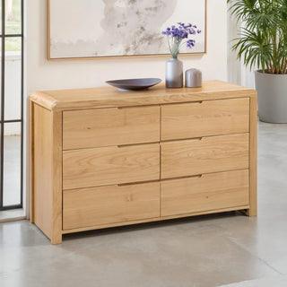 Curve 6 Drawer Wide Chest, Oak Wood