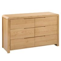 Curve 6 Drawer Wide Chest, Oak Wood