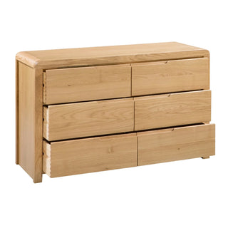 Curve 6 Drawer Wide Chest, Oak Wood