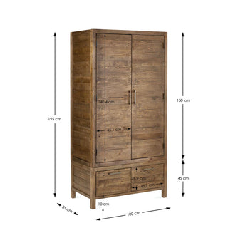 Heritage 2 Door Wardrobe, Reclaimed Wood