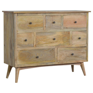 Solid Mango Wood 8 Drawer Chest in Oak Finish