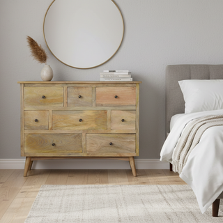 Solid Mango Wood 8 Drawer Chest in Oak Finish