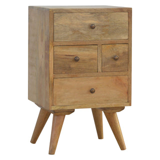 Multi-Drawer Oak Finish Bedside Table