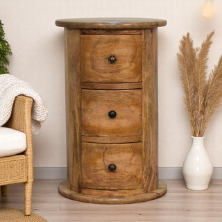 Oak Finish Narrow Drum Chest – 3 Drawer