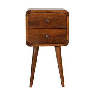 Narrow Curved Bedside Table in Chestnut - 2 Drawers