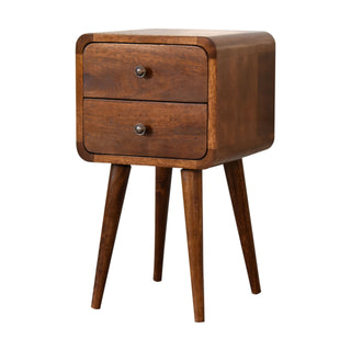 Narrow Curved Bedside Table in Chestnut - 2 Drawers