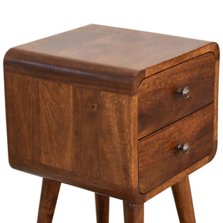 Narrow Curved Bedside Table in Chestnut - 2 Drawers