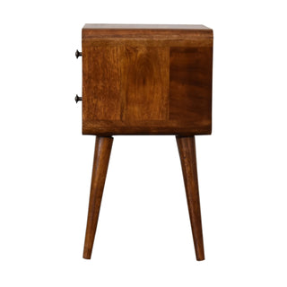 Narrow Curved Bedside Table in Chestnut - 2 Drawers