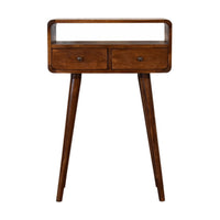 Curved Narrow Console Table in Chestnut Finish