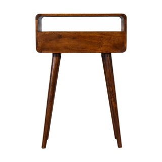 Curved Narrow Console Table in Chestnut Finish