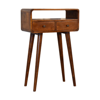 Curved Narrow Console Table in Chestnut Finish