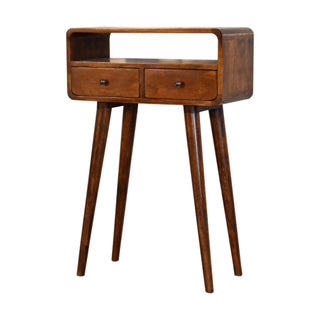 Curved Narrow Console Table in Chestnut Finish