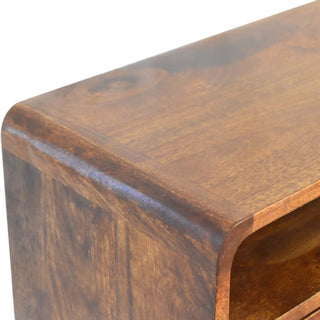 Curved Narrow Console Table in Chestnut Finish