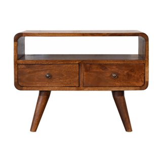 Narrow Curved TV Unit in Chestnut Finish