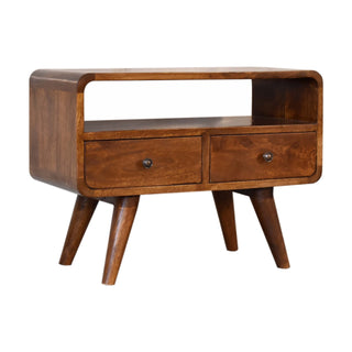 Narrow Curved TV Unit in Chestnut Finish