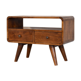 Narrow Curved TV Unit in Chestnut Finish