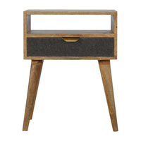 Nordic Bedside Table with Grey Tweed Drawer