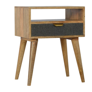 Nordic Bedside Table with Grey Tweed Drawer