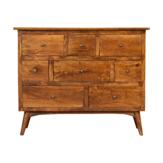 Solid Mango Wood 8 Drawer Chest in Chestnut Finish