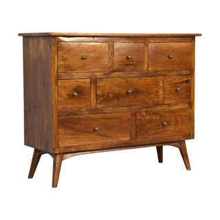 Solid Mango Wood 8 Drawer Chest in Chestnut Finish