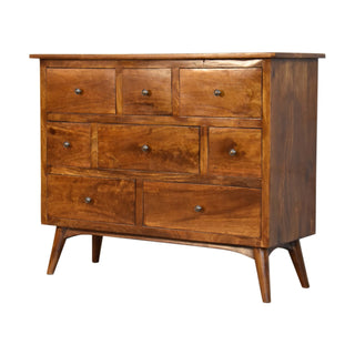 Solid Mango Wood 8 Drawer Chest in Chestnut Finish