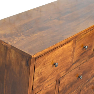 Solid Mango Wood 8 Drawer Chest in Chestnut Finish