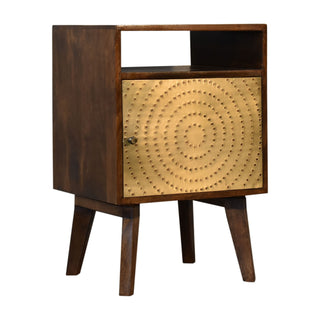 Brass-Front Bedside Table in Chestnut Finish