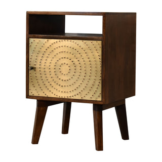 Brass-Front Bedside Table in Chestnut Finish