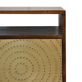 Brass-Front Bedside Table in Chestnut Finish