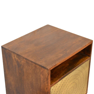 Brass-Front Bedside Table in Chestnut Finish