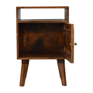 Brass-Front Bedside Table in Chestnut Finish