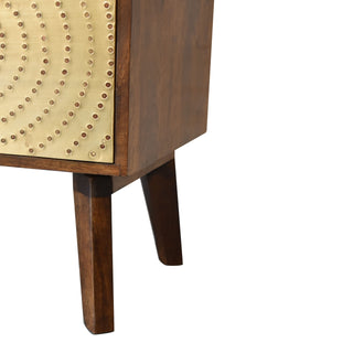 Brass-Front Bedside Table in Chestnut Finish