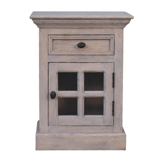 Solid Mango Wood Glazed Door Bedside Table, Aged Finish