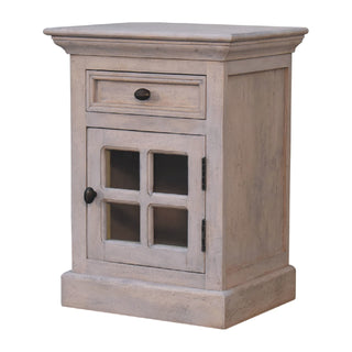 Solid Mango Wood Glazed Door Bedside Table, Aged Finish