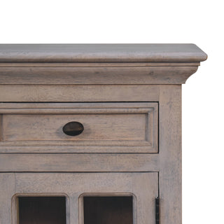 Solid Mango Wood Glazed Door Bedside Table, Aged Finish