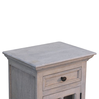 Solid Mango Wood Glazed Door Bedside Table, Aged Finish