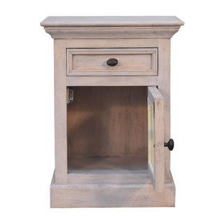 Solid Mango Wood Glazed Door Bedside Table, Aged Finish