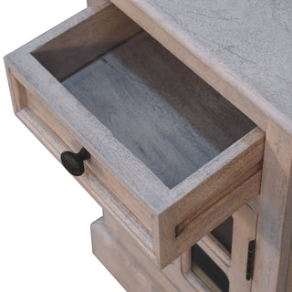 Solid Mango Wood Glazed Door Bedside Table, Aged Finish