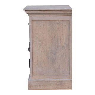 Solid Mango Wood Glazed Door Bedside Table, Aged Finish
