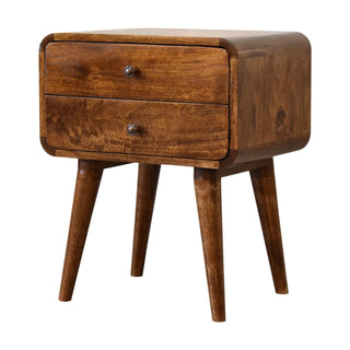 Curved Bedside Table in Chestnut Finish