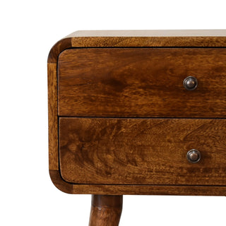 Curved Bedside Table in Chestnut Finish