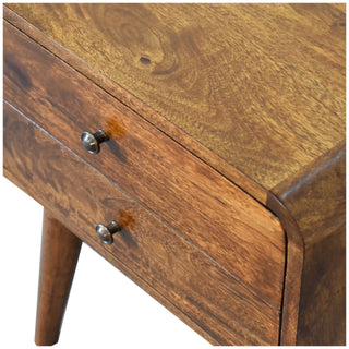 Curved Bedside Table in Chestnut Finish