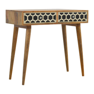 Bone Inlay Console Table in Oak Finish
