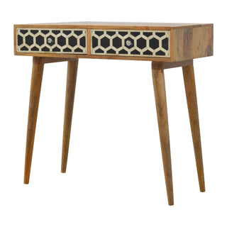 Bone Inlay Console Table in Oak Finish